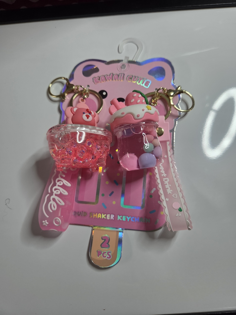 Kawaii Pink Bubble Shaker Keychain Duo - Kids Accessories - Picture 2 of 2
